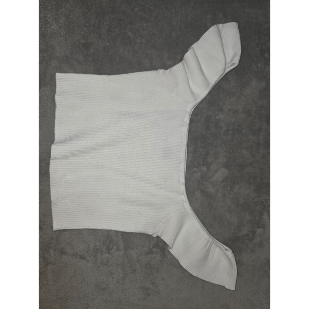 Forever 21 Off-the-Shoulder Ribbed Ruffle Crop Top - White - Picture 6 of 8